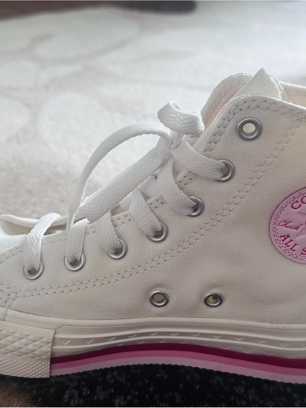 Converse White High-Top Sneakers with Pink Accents